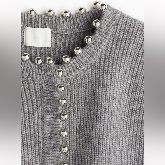 H&M bead embellished rib knit cardigan Grey/ silver NWT - Picture 5 of 5